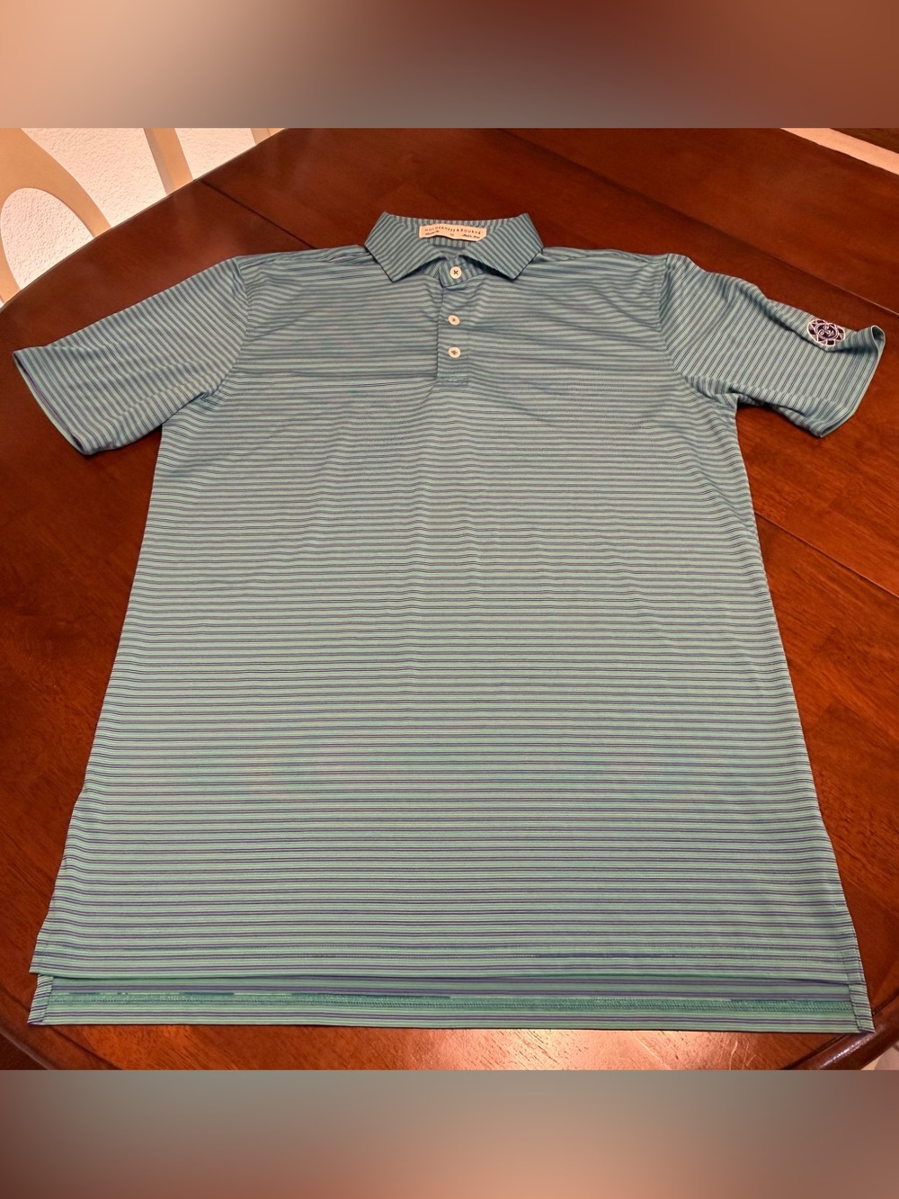 Holderness And Bourne The Landale Cobalt Shamrock Striped Polo Shirt Size M Golf